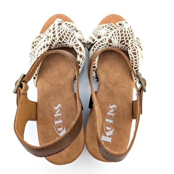 Korks Natalia Knot Sandal Crochet Platform Heel Women’s Tan/White Size US8 EU39 - Picture 5 of 12